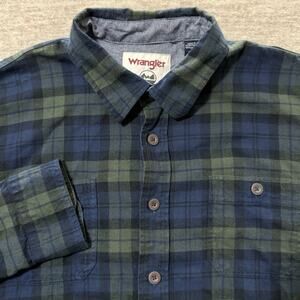 Wrangler Blue/Green Plaid Flannel Western Button Up Shirt Men's 2XL Cowboy